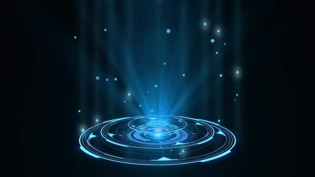 Rounded blue hologram HUD design animation. Digital technology concept. Radial graph visualization. Hi tech dashboard. Futuristic interface. Modern display. Virtual data.