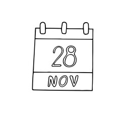 calendar hand drawn in doodle style. November 28. World Compassion Day, date. icon, sticker, element, design. planning, business holiday