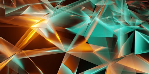 Abstract crystal shape 3d rendering illustration. Futuristic glowing triangular shape background