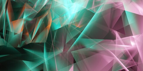 Abstract crystal shape 3d rendering illustration. Futuristic glowing triangular shape background