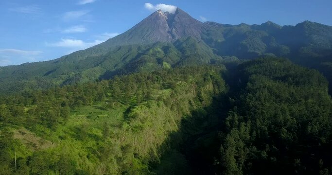 Aerial view merapi volcano in the morning