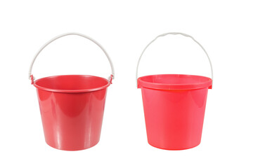 Two red plastic household bucket isolated on white background with clipping path © prapann