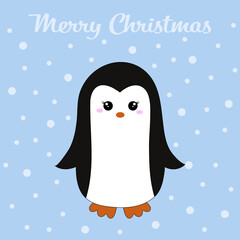 Cute kawaii penguin. Vector illustration for kids. Christmas card.