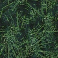 Green tropical palm tree leaves seamless pattern. High quality illustration. Vivid, detailed, and highly textured graphic design. Trendy jungle foliage for fabric or repeat surface design.