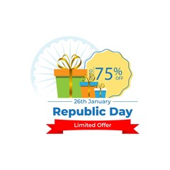 Vector Republic day offer label, 26 january, Sale, cashback, gift box, discount sticker for advertising and UI.