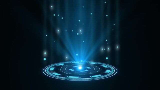 Rounded blue hologram HUD design animation. Digital technology concept. Radial graph visualization. Hi tech dashboard. Futuristic interface. Modern display. Virtual data.