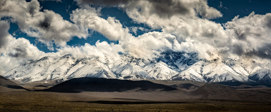 Cloudy view of the amazing Altai mountains in western Mongolia, Khovd province.