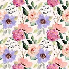 Poster purple peach flower watercolor seamless pattern © wulano
