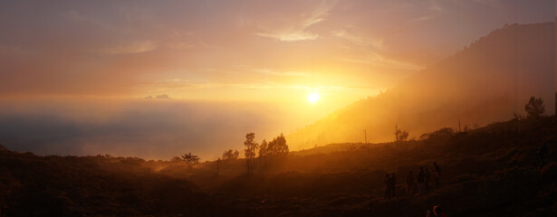 Ijen Crater sunrise views between Banyuwangi and Bondowoso Regencies of East Java, Indonesia.