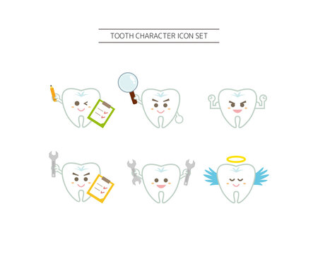 Vector illustration set of tooth characters. Caries. Orthodontics