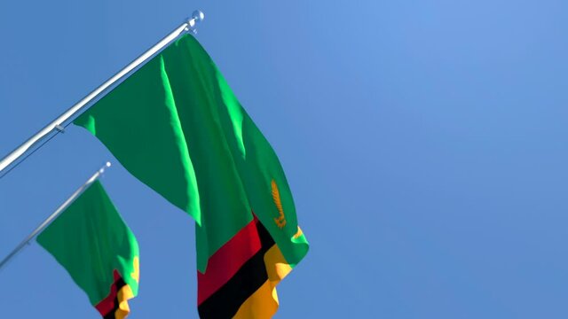 The national flag of Zambia flutters in the wind