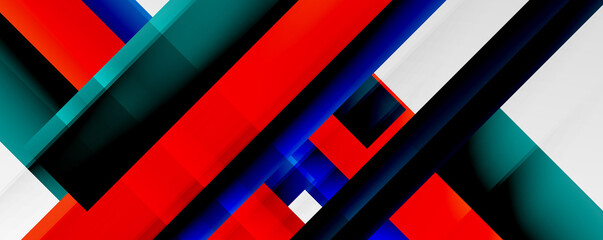 Geometric abstract backgrounds with shadow lines, modern forms, rectangles, squares and fluid gradients. Bright colorful stripes cool backdrops