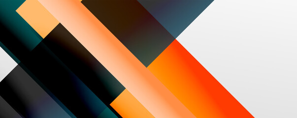 Geometric abstract backgrounds with shadow lines, modern forms, rectangles, squares and fluid gradients. Bright colorful stripes cool backdrops