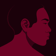 The guy’s head is on the side view. Portrait of an African man in profile. Diversity. Avatar. Vector flat illustration