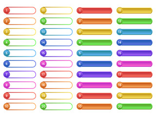 Colorful design elements with numbers from 1 to 20. Vector illustration.