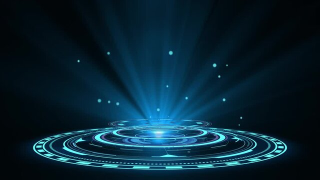 Blue hologram HUD circle interfaces. Digital data network protection, future technology network concept. Excellent for any kind of hi-tec, science, technology or futuristic concept.