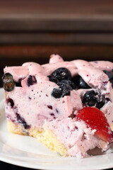 Cold cheesecake with blueberry and strawberry