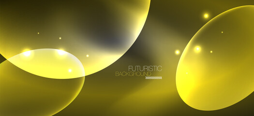 Neon ellipses abstract backgrounds. Shiny bright round shapes glowing in the dark. Vector futuristic illustrations for covers, banners, flyers and posters and other