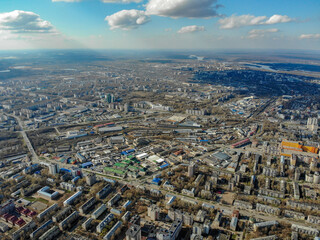 Fototapeta premium View from a great height to the city of Kirov in spring