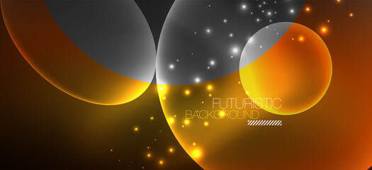 Neon ellipses abstract backgrounds. Shiny bright round shapes glowing in the dark. Vector futuristic illustrations for covers, banners, flyers and posters and other