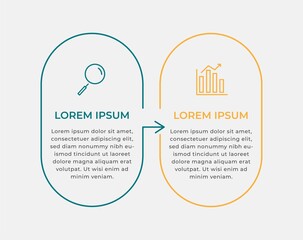 Minimal Business Infographics template. Timeline with 2 steps, options and marketing icons .Vector linear infographic with two circle conected elements. Can be use for presentation. 