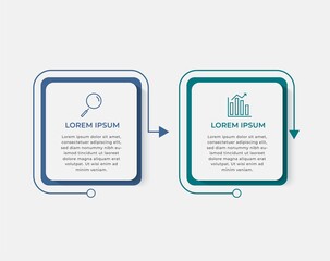 Minimal Business Infographics template. Timeline with 2 steps, options and marketing icons .Vector linear infographic with two circle conected elements. Can be use for presentation. 