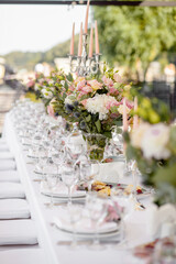 Wedding table with flowers for the newlyweds