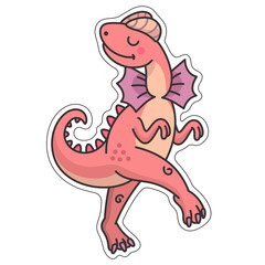 Dinosaur fashionista sticker. Vector illustration in cartoon style with a cute character.