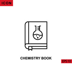 Icon chemistry book with erlenmeyer flask boiling. Outline, line or linear vector icon symbol sign collection for mobile concept and web apps design.