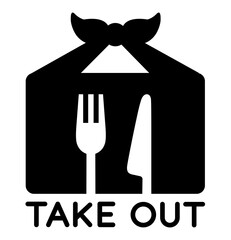 Takeaway icon with fork and knife silhouettes on the bag