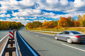 Car on road in Bavaria, Germany, Europe