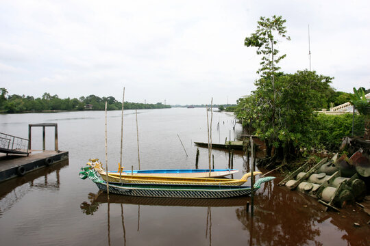 Several boats dock at Siak Sri Indrapura Port, Riau, Indonesia