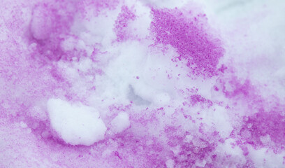 Purple paint on the snow in winter.
