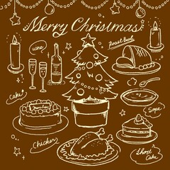 クリスマスディナーイラスト　手描き