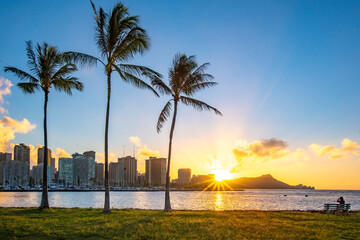 Beautiful Sunrise in Waikiki, Honolulu, Oahu, Hawaii