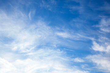 blue sky with Cirrostratus clouds from below, overhead diagonally in sky with sunlight. Bottom...