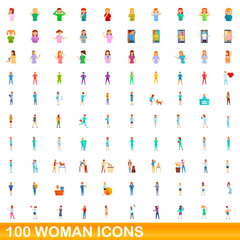 Fototapeta na wymiar 100 woman icons set. Cartoon illustration of 100 woman icons vector set isolated on white background