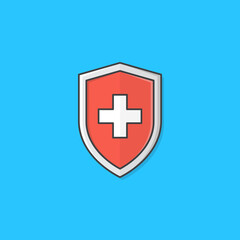 Obraz premium Red Medical Shield Protection Vector Icon Illustration. Immune System Concept Flat Icon