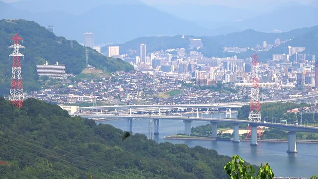 海田大橋と広島市南区の風景  瀬戸内海  4K  2020年8月撮影