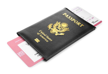 Passport and ticket isolated on white. Travel agency concept