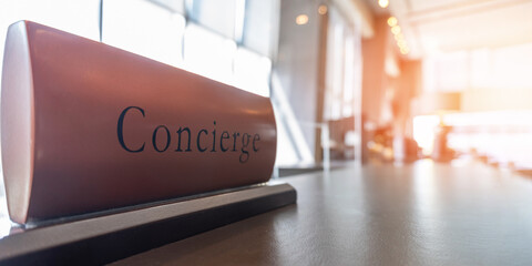 Concierge service counter of hotel, restaurant or apartment's front desk in luxury reception hall...