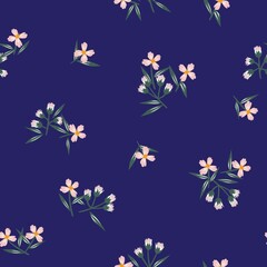 Fototapeta na wymiar Blue Tropical Botanical Floral Seamless Pattern Background