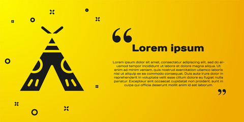 Black Traditional indian teepee or wigwam icon isolated on yellow background. Indian tent. Vector Illustration. © Kostiantyn