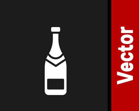 White Champagne bottle icon isolated on black background. Vector Illustration.