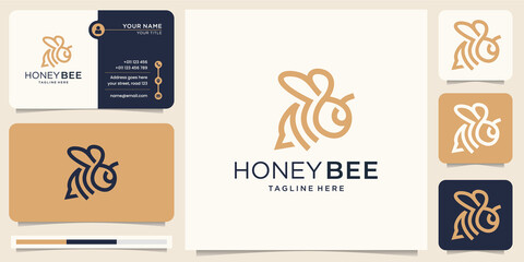 Bee honey logo line art .symbol logo style linear design.  icon and business card .Premium Vector