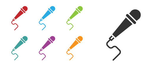 Black Microphone icon isolated on white background. On air radio mic microphone. Speaker sign. Set icons colorful. Vector Illustration.