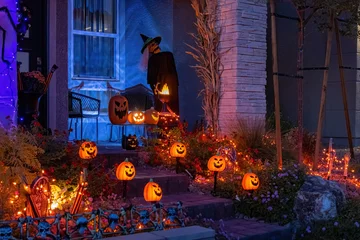 Fototapeten Nachtansicht eines Hauses mit Halloween-Dekoration © Kit Leong