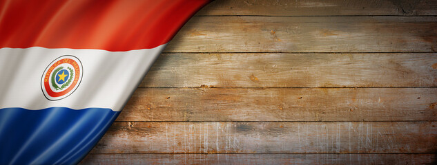 Paraguayan flag on vintage wood wall banner