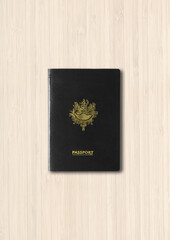 Passport isolated on white wooden background