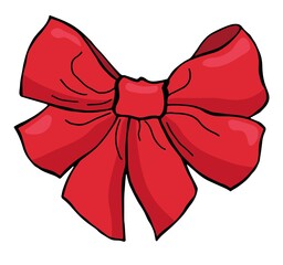 Red bow. Cartoon style. White background, isolate. Stock illustration.
